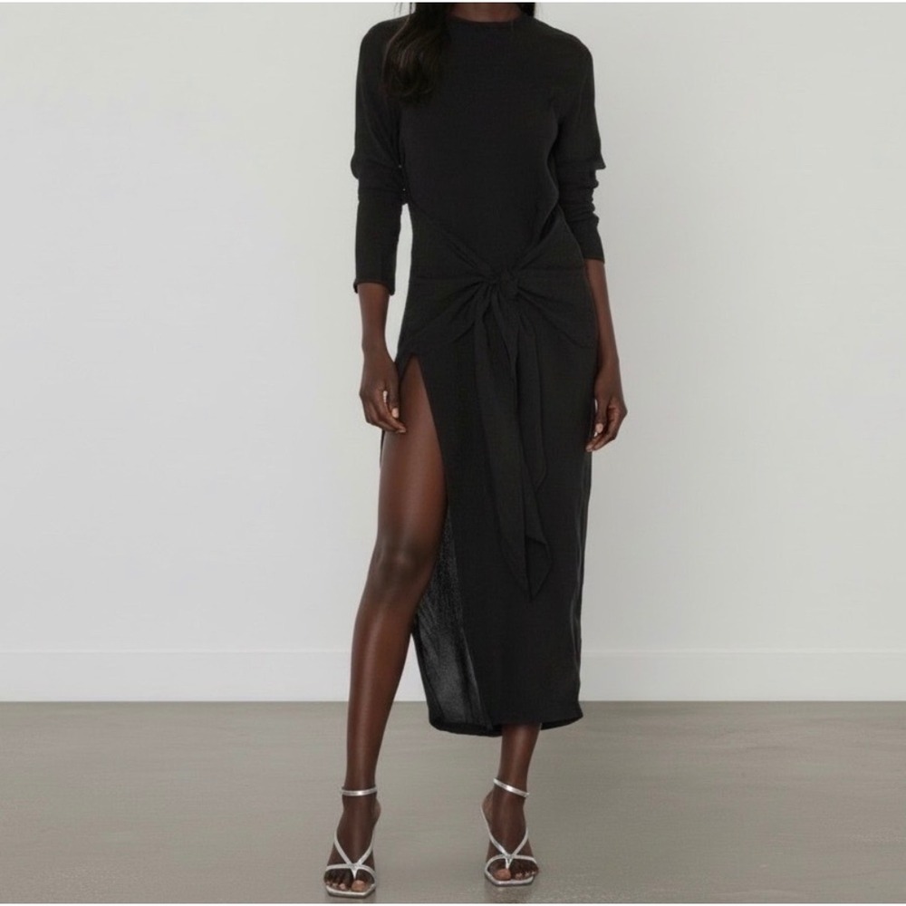 ATOIR x Free‎ People Paris Midi Dress Tie Waist Slit Black size 12